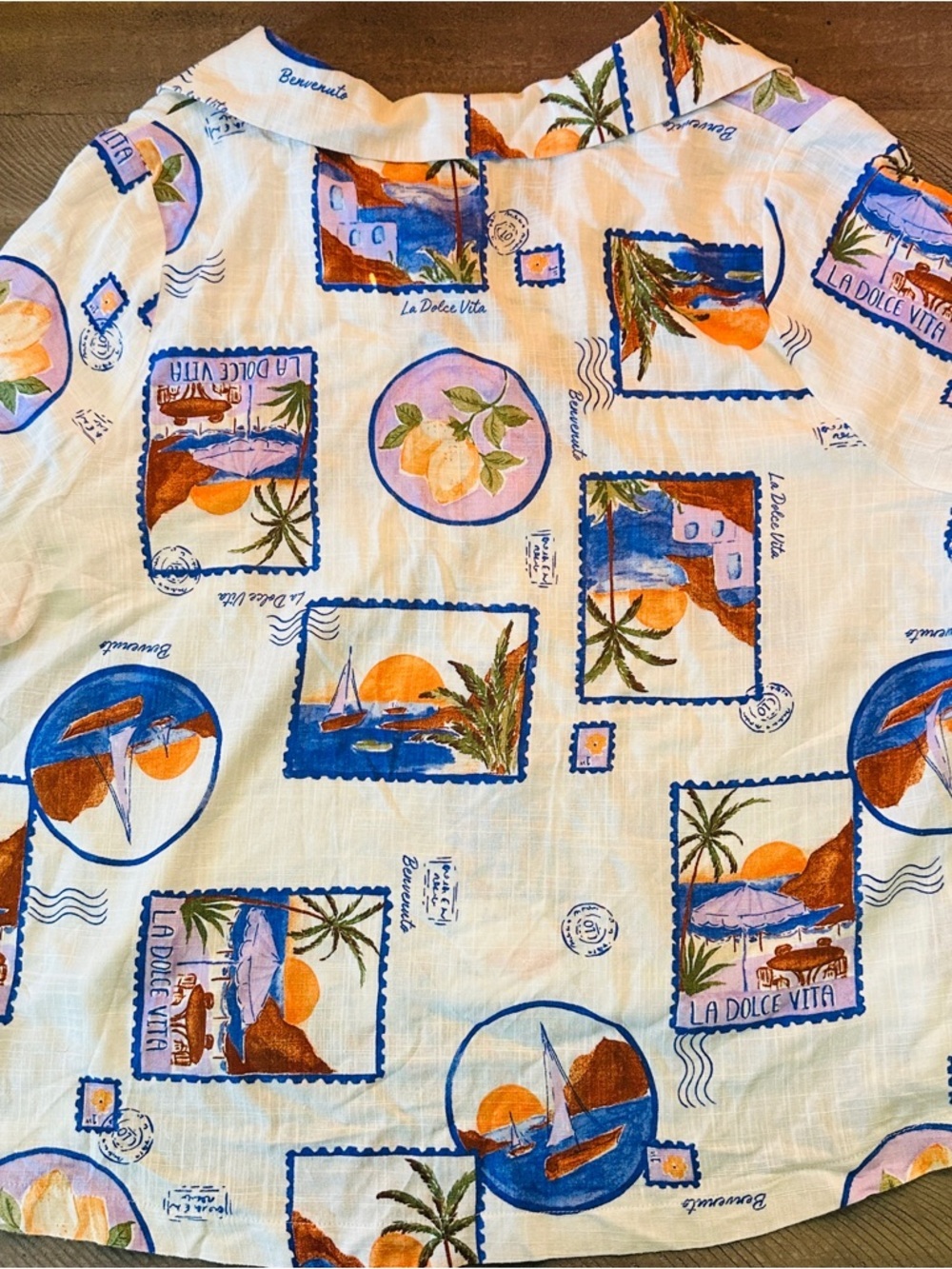 NWT Paper Heart Women’s Italy Print Button Up Linen Shirt Travel Graphic Medium - Picture 8 of 8